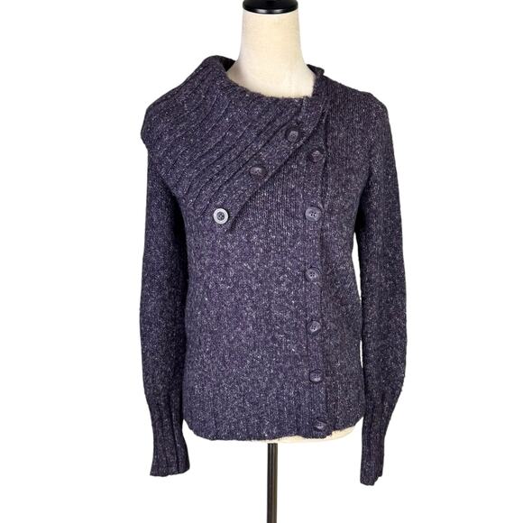 BCBGMaxazria Deep Purple Chunky Knit Wool Blend Long Sleeve Cardigan Sweater - Picture 1 of 11